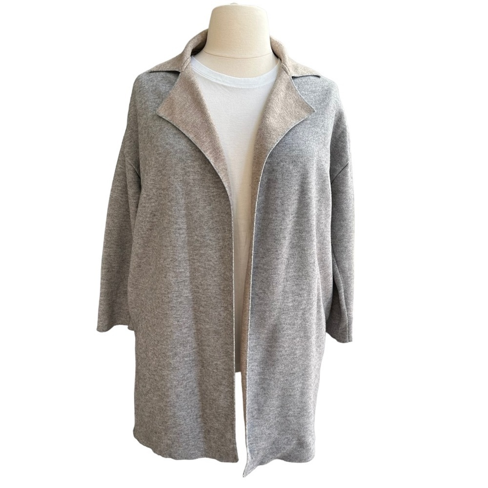 Zara Women's Tan & Grey Open Front Knitted Cardigan Sweater Jacket Size: L‎